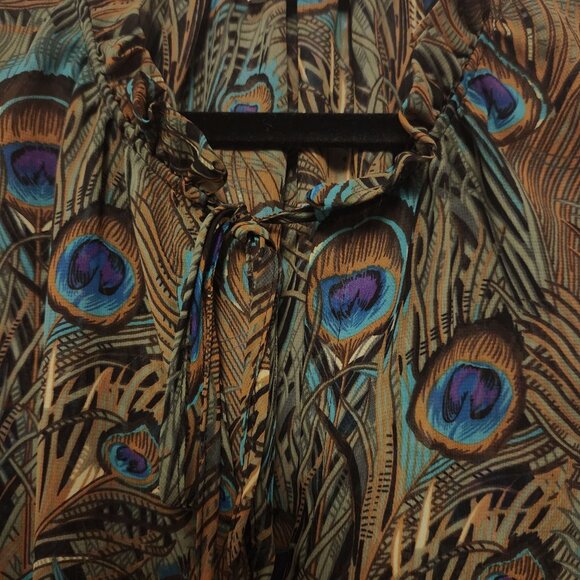 Show Me Your Mumu Green Peacock Printed Button-Down Blouse Size XS - Picture 4 of 9